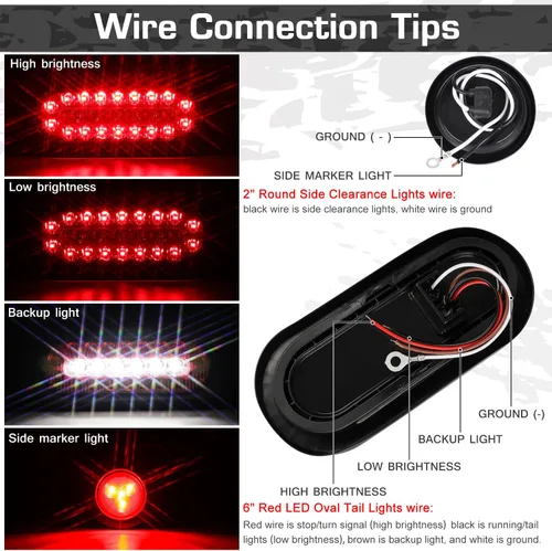 Vista 5 de RONSTA Kit de 2 cajas de acero para luces de remolque con luces traseras LED ovaladas rojas/blancas de 6 pulgadas y luces laterales redondas rojas