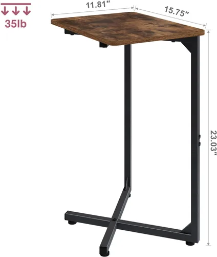 Vista 3 de NEFROM ET-X-BRW1 - Mesa auxiliar en forma de C, mesa auxiliar para sofá y TV para sala de estar, dormitorio, mesita de noche
