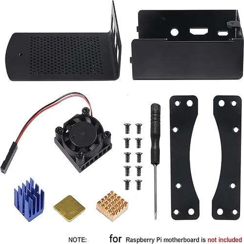 Vista 5 de Caja de metal para Raspberry Pi 3 para RPi 3, carcasa protectora de aluminio, carcasa montada en la pared con doble ventilador de refrigeración