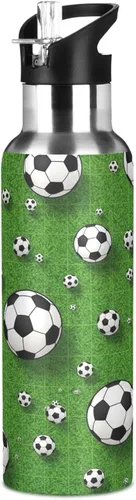 Vista 8 de Soccer Balls Green Insulated Stainless Steel Water Bottle with Straw 20 Oz Leakproof Water Bottles, BPA-Free Sport Water Bottle