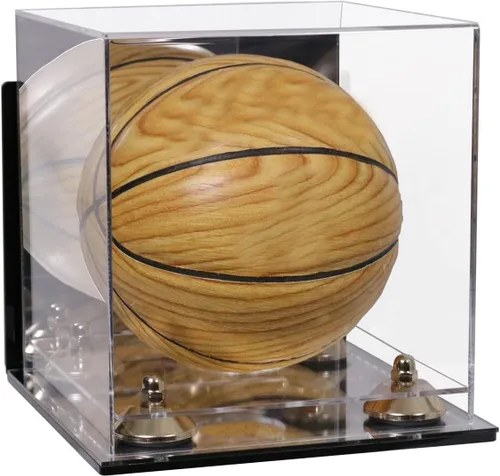 Vista 8 de Better Display Cases Mini acrílico - Miniatura (no tamaño completo) Baloncesto vitrina con elevadores negros y espejo (A015-BR)