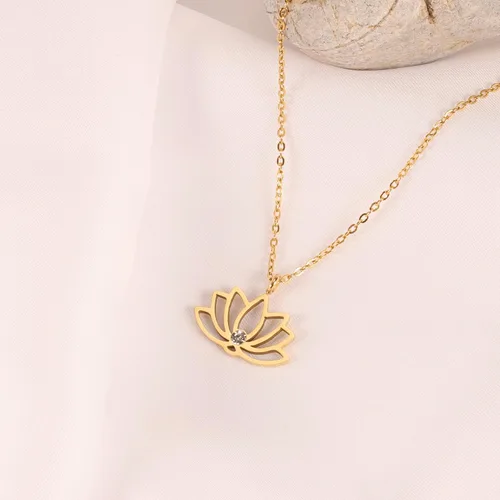Vista 6 de VRIUA Sun Necklace for WomenDainty Gold Necklace18k Gold Filled Lotus Flower Pendant Necklace Simple Jewelry Everyday for Girls