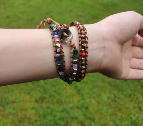 Vista 4 de ZOSOJONA Pulsera envolvente para mujer, estilo bohemio, con cuentas de piedra de cristal de jaspe natural