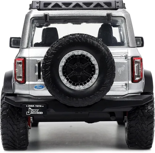 Vista 7 de Jada Toys Just Trucks 1:24 2021 Ford Bronco - Coche fundido a presión gris con estante para neumáticos, juguetes para niños y adultos