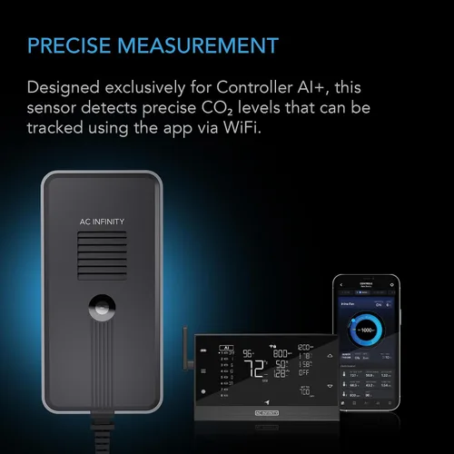Vista 2 de AC Infinity Sensor de CO2 + Luz, Asiste Exclusivamente al Controlador AI+ de Manera Dinámica para Aprender y Gestionar el Equipo; El Seguimiento