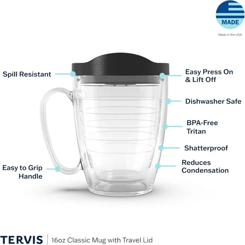 Vista 3 de Taza aislada Tervis de doble pared fabricada en Estados Unidos con logotipo principal de NHL Buffalo Sabres, mantiene las bebidas frías y calientes