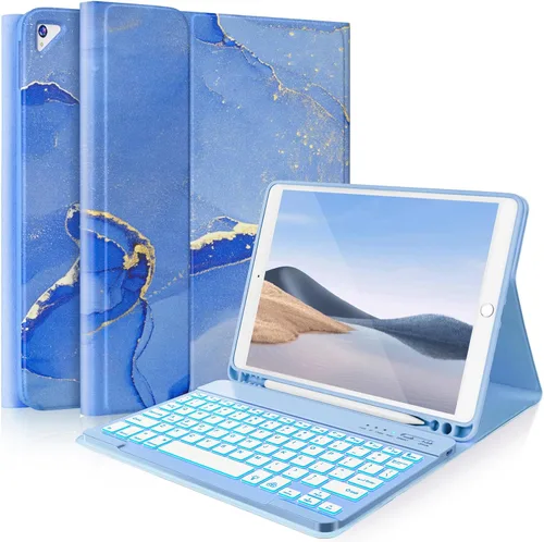 Vista 11 de FUWANG Funda para iPad de 9ª/8ª/7ª generación con teclado de 10,2 pulgadas Lavanda Dorada