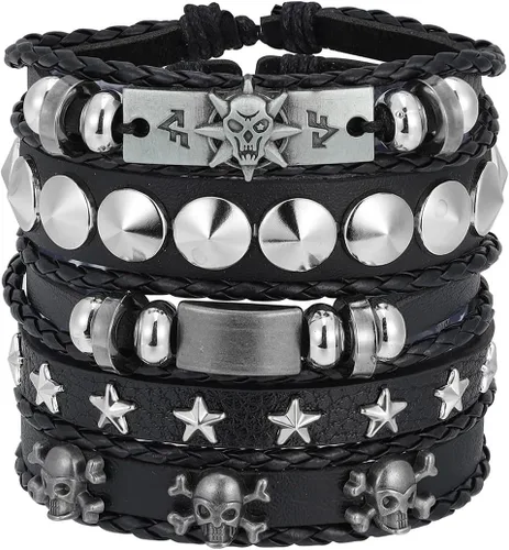 Vista 6 de Eigso Pulseras de cuero punk con tachuelas para hombres y mujeres, pulsera de cuero trenzado vintage para hombre y mujer
