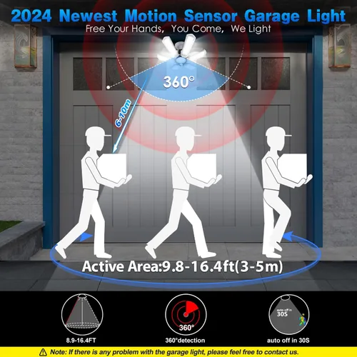 Vista 2 de Paquete de 2 luces de garaje con sensor de movimiento, luz ultra brillante con sensor de movimiento de 18000 lm para interiores, luz con sensor