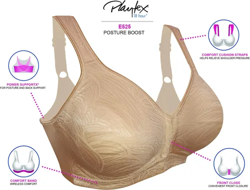 Vista 6 de Playtex - Brasier de copa completa para mujer con cierre delantero, soporte posterior para mejorar la postura, sin varilla, modelo #E525