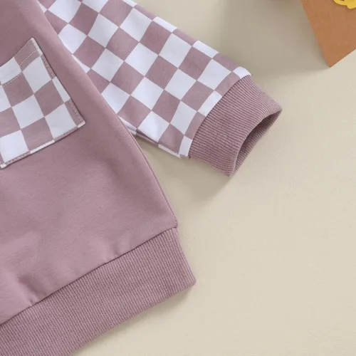 Vista 6 de Conjunto de 2 piezas para bebé niño y niña, sudadera de manga larga con bordado de letras, pantalones elásticos, conjunto de otoño