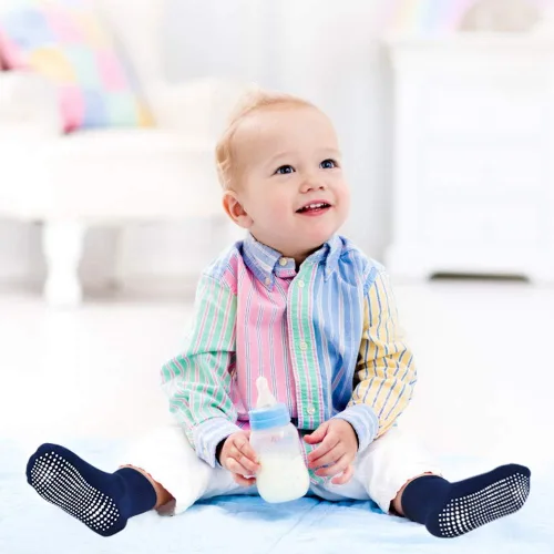 Vista 2 de Tphon Calcetines antideslizantes para niños pequeños 12 pares de calcetines adhesivos antideslizantes para bebés de 1 a 10 años