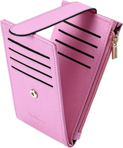 Vista 16 de Chelmon Cartera de mujer delgada con bloqueo RFID, billetera plegable con varios compartimientos para tarjetas con bolsillo con cremallera, Beige