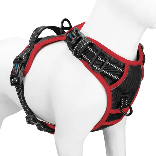 Vista 34 de Arnés para perro sin tirones, chaleco para perro reflectante ajustable de colores únicos, con asa de entrenamiento suave y clips de metal