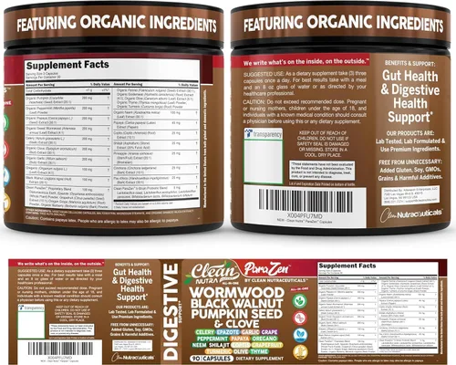 Vista 9 de Clean Nutra Ajenjo Nuez Negra Semilla de Calabaza Aceite de Clavo Apio Ajo Uva Papaya Neem Tierra de Diatomeas Probiótico para Mujeres Salud