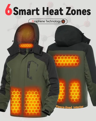 Vista 7 de Wulcea Chaqueta térmica de grafeno para hombre con forro de piel con batería de 7.4V 16000mAh