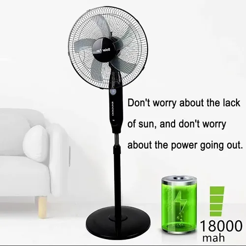 Vista 4 de Ventilador solar de 16 pulgadas/ventiladores de pie, ventilador de piso recargable para exteriores con panel solar, ventilador de campamento