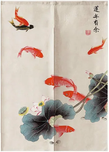 Vista 7 de MYRU Tapiz de cortina japonesa Noren para puerta (loto verde, 33.5 x 59 pulgadas)