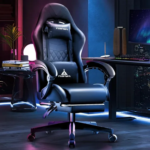 Vista 2 de Silla para Videojuegos, Silla de Oficina Ergonómica con Masaje, Asiento de Computadora con Reposapiés, Cojín de Muelles de Bolsillo, Silla