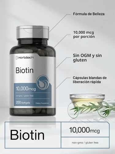 Vista 4 de Horbäach Biotin 10000 mcg 200 cápsulas blandas con vitamina B7