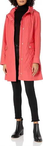 Vista 2 de Cole Haan Chaqueta de lluvia con capucha plegable con lazo trasero para mujer