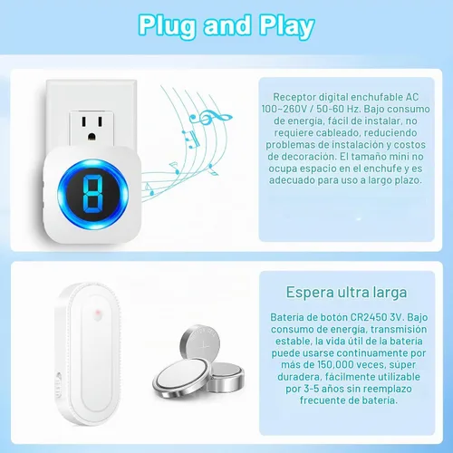 Vista 7 de SURFOU Timbre de sensor de puerta inalámbrico para el hogar - 2 sensores +