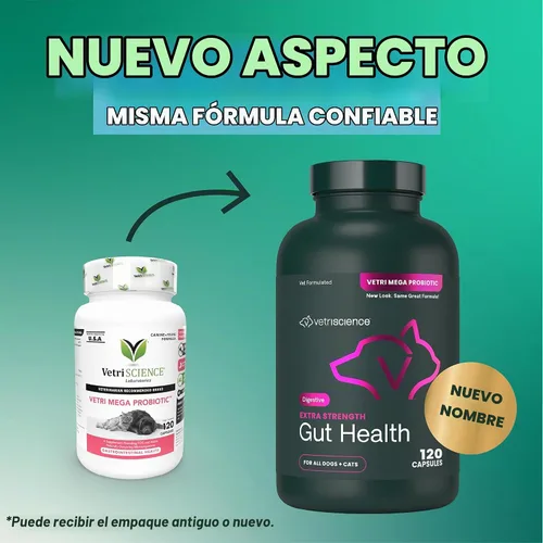 Vista 2 de VetriScience Laboratories - Mega Probiotic para perros y gatos, 120 cápsulas.