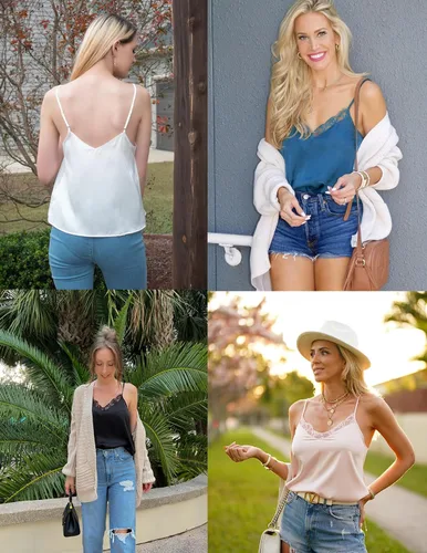 Vista 5 de Ekouaer Women's 2 PCS Cami Top Satin Tank Top Adjustable Spaghetti Strap Camisole
