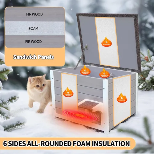 Vista 4 de Rockever Casa aislada para gatos, 100% aislada, para exteriores, para invierno, exteriores, para gatos salvajes, resistente a la intemperie, diseño