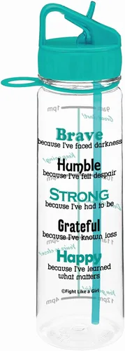 Vista 5 de Fight Like a Girl Brave SlimKim - Botella de agua motivacional de 30 onzas con marcador de tiempo y popote para concientización sobre el cáncer