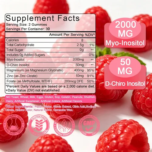 Vista 2 de Myo-Inositol & D-Chiro Inositol Gummies, Raspberry Flavor