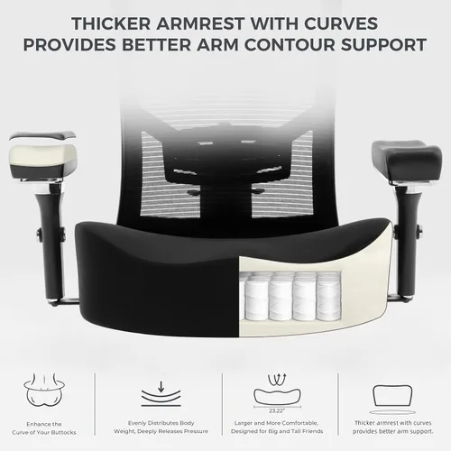 Vista 3 de Silla de oficina grande y alta de 700 libras con cojín ergonómico ancho y grueso, silla de escritorio de malla de gran tamaño con lumbar ajustable