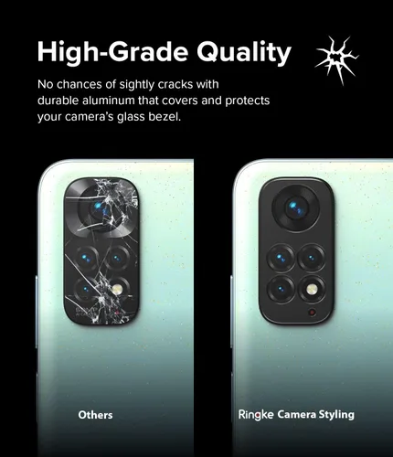 Vista 4 de Ringke Estilo de cámara compatible con Redmi Note 11, protector de borde de lente de cámara trasera, marco de aluminio resistente, cubierta adhesiva