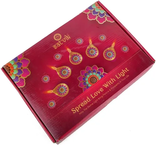 Vista 6 de SATVIK - 12 piezas de arcilla multicolor Diya terracota Dia tradicional Puja Vilakku lámpara de aceite natural Mitti Diya luz de té de bienvenida