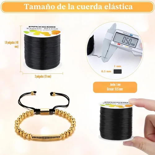 Vista 2 de Cuerda elástica negra Paxcoo, cordón elástico para cuentas para pulseras, collares, fabricación de joyas y suministros para enhebrado
