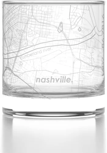 Vista 73 de Well Told Vaso de rocas grabado con mapa de Akron, Ohio, cristalería estilo antiguo (325ml, transparente) Vaso de bourbon grabado, regalos