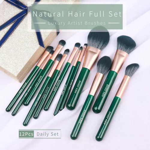 Vista 2 de ENZO KEN Juego de brochas de maquillaje de fibra natural y pelo de cabra profesional, juego de brochas de maquillaje de cabello combinado