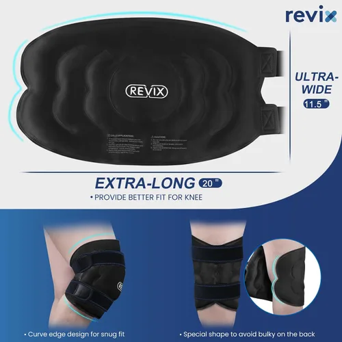 Vista 5 de REVIX Rodillera de hielo reutilizable XXXL de 20 pulgadas para reducción de molestias, paquete de gel de terapia de frío extra grande para rodilla