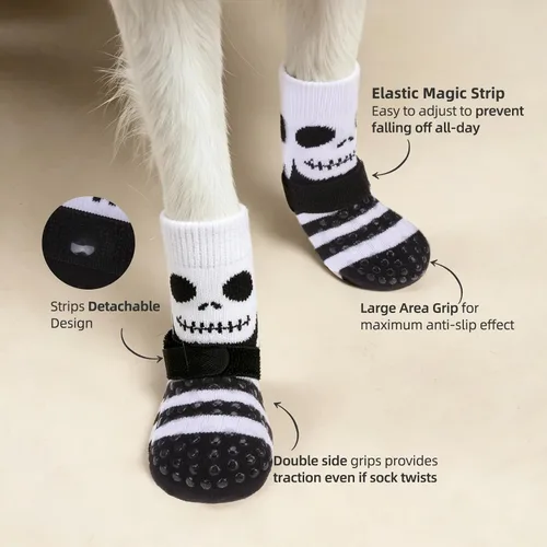Vista 2 de PUPTECK Calcetines antideslizantes para perros con agarres de doble cara para perros pequeños, medianos y grandes, suelos de madera dura que evitan