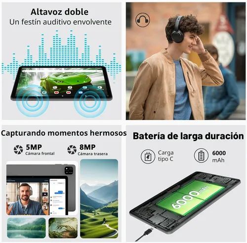 Vista 7 de Tablet Android 16, tableta de 10 pulgadas con teclado, Octa-Core, 24 GB de RAM 64 GB ROM 2 TB Expand, tabletas 2 en 1 con Gemini AI, 6000 mAh, WiFi