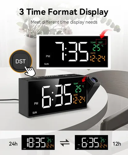 Vista 6 de Reloj de proyección para techo de dormitorio, despertador Negro