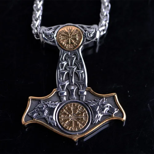 Vista 3 de Collar de martillo de Thor vikingo nórdico Mjolnir para hombre, joyería de talismán