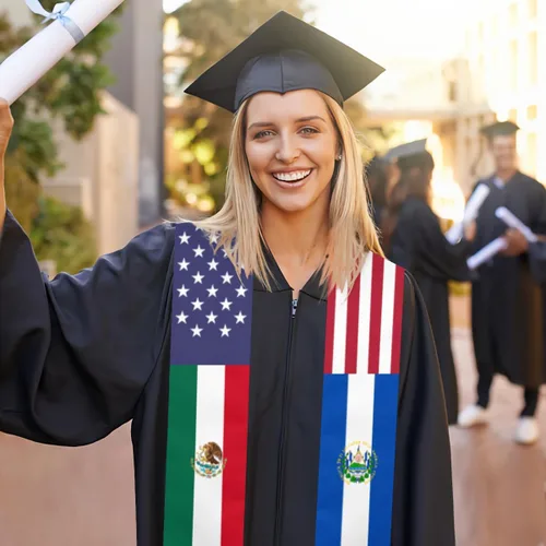 Vista 3 de México, Estados Unidos, Estados Unidos, mezcla de banderas de El Salvador, estolas de graduación, chal, fajín para estudiantes internacionales