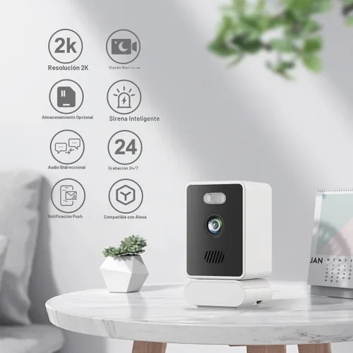 Vista 2 de EVERSECU Mini cámara de seguridad con cable para interiores 2K para el hogar, visión nocturna, cámara para mascotas con aplicación de teléfono