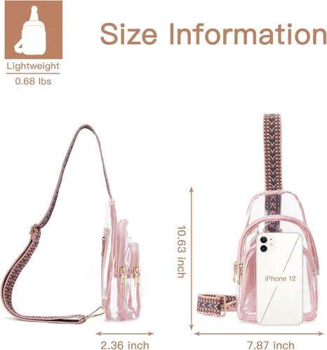 Vista 4 de Telena Riñonera transparente aprobada para estadios, bolsa cruzada para mujer, transparente, 1-rosa transparente, Moderno