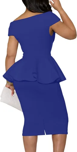 Vista 2 de SEBOWEL Vestido vintage para mujer, estilo vintage, con volantes, estilo péplum, vestido midi ajustado de lápiz, para oficina, trabajo, sexy, cuello
