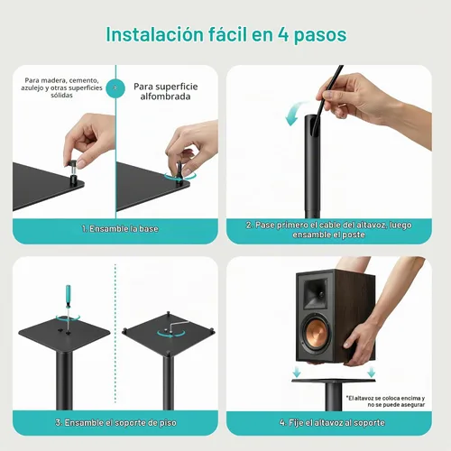 Vista 9 de Par de soportes para altavoces, altura fija de 30 pulgadas, capacidad de peso de 55 libras, base de 11.8 pulgadas, gestión de cables, soporte