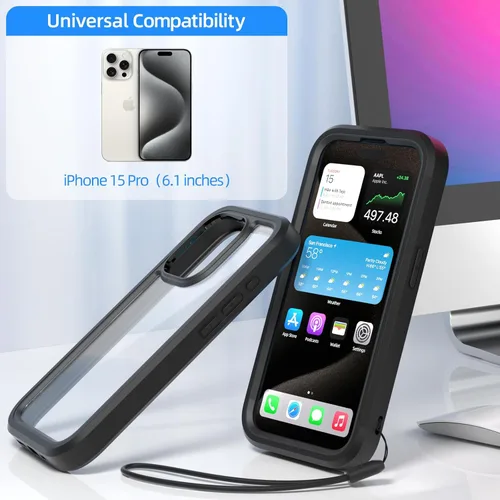 Vista 2 de WXR Compatible con iPhone 15 Pro, parachoques de silicona suave y parte trasera de policarbonato duro transparente e interior de policarbonato duro