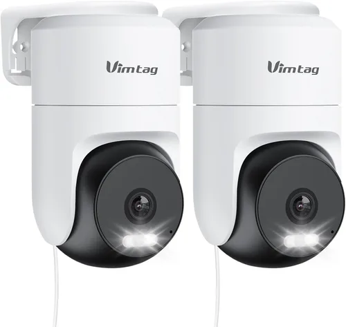 Vista 25 de VIMTAG 2.5K Pan/Tilt Cámara de seguridad para exteriores con cable para el hogar, WiFi de doble banda