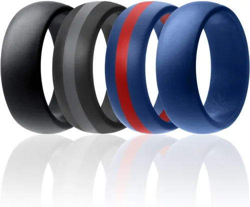 Vista 5 de Anillo de boda de goma de silicona ROQ para hombre, ajuste cómodo, alianza de boda para hombre, anillo de compromiso de goma transpirable, 8 mm
